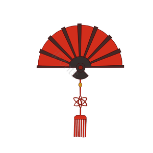 中国风 红色 扇子 中国结 挂饰 元素 春节