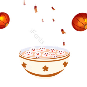 灯笼 许愿灯 许愿纸 汤圆 碗 红色 棕色 食物