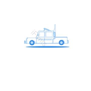 元素 插画 描边 简约 蓝色 卡车 侧面 车