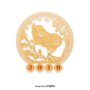 金色 猪 剪纸 新年 中国风 2019