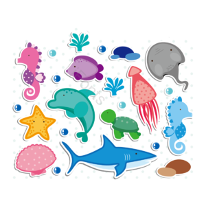 动画片 水疱 海产 海星 向量 章鱼 摸鱼 鲨鱼