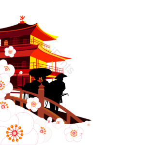 动画片 轻风 寺庙 手绘 旅行 日本 樱花 游客