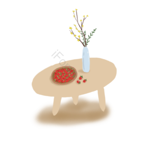 卡通 立体 桌子 草莓 水果 插花 花瓶 阴影