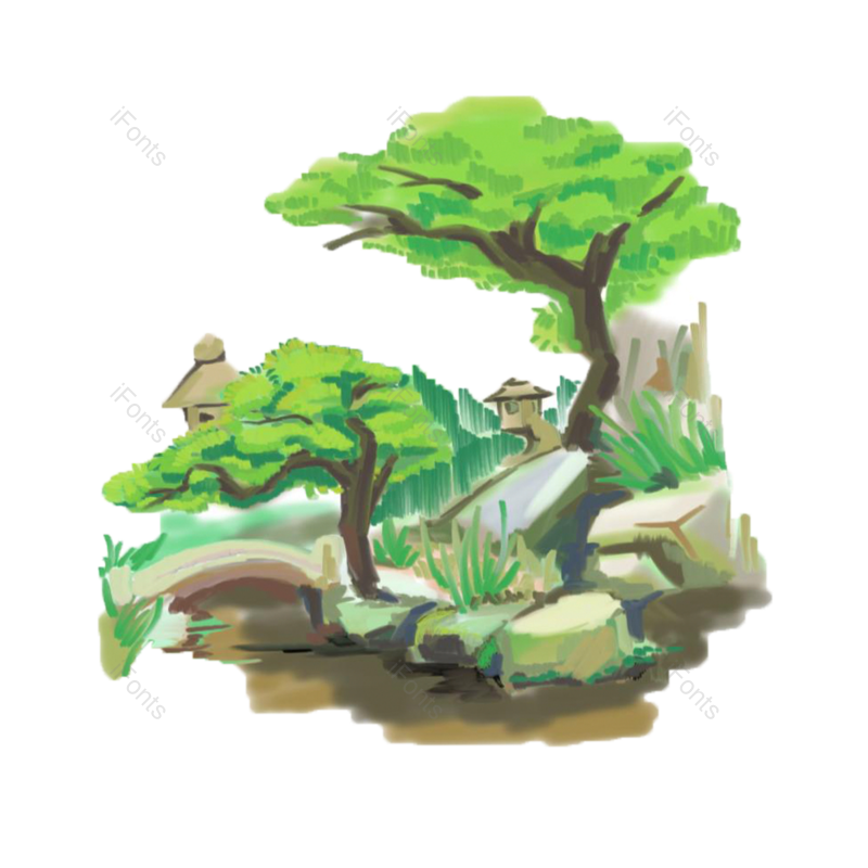 元素图片,清新元素,山水PNG,春季免抠素材
