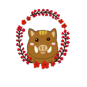 猪 野猪 日本 花环 卡通 可爱 红色 棕色野猪
