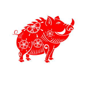猪 獠牙 鬃毛 剪纸 传统 威风 卡通 红色