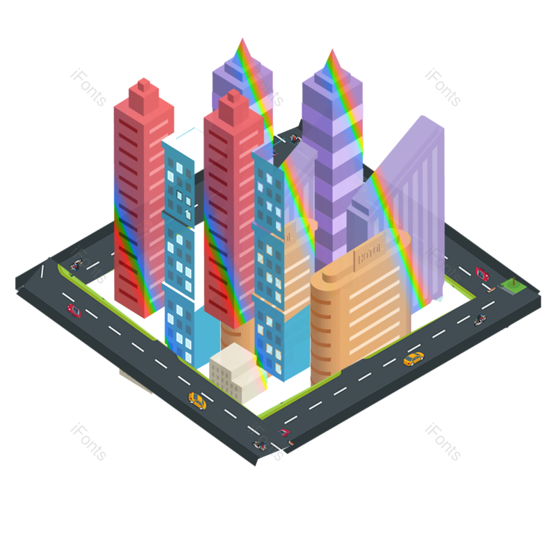 插画图片,彩虹元素,建筑PNG,手绘免抠素材