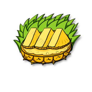 凤梨 凤梨摆盘 切片凤梨 凤梨叶 手绘 插画 金色 黄色