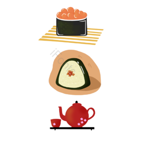卡通 日本料理 寿司 差动 茶壶 樱花 茶杯 插画