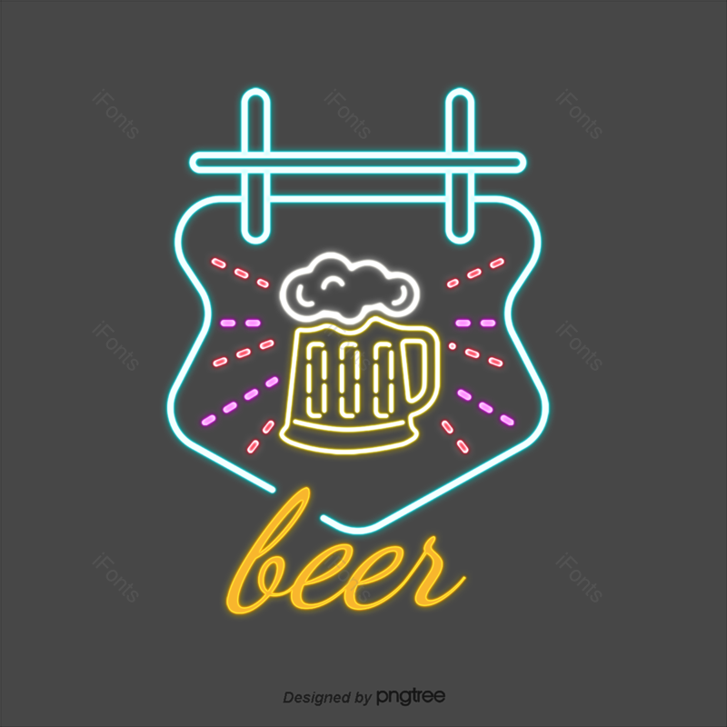 啤酒杯图片,霓虹灯元素,气泡PNG,灯光效果免抠素材