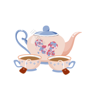 茶杯 茶壶 花纹 灰色调 复古 手绘 卡通 下午茶