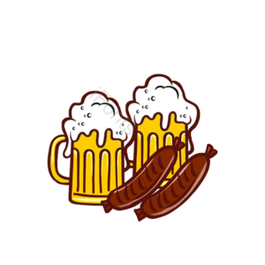 香肠 酒杯 碰杯 美食 德国 啤酒 黄色 插画