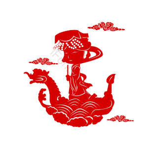 祥云 红色 剪纸 龙舟 妈祖节 龙舟 飘带