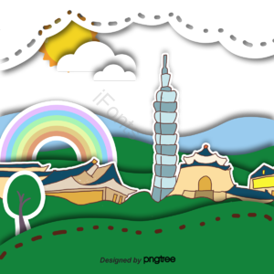 片状云 剪纸 动画片 台湾 天空 阳光 建筑 彩虹