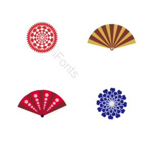 日本 扇子 花朵 樱花 简约 蓝色 红色 黄色