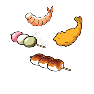 搁浅 插图 日本 日本料理组合元素 海鲜 美味食品 虾 餐饮
