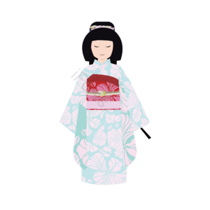 日式 卡通玩偶 女性 和服 插画 民族服装 花纹 精美