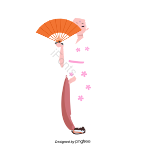 人物 传统 卡通 和扇 和服 手绘 插画 日本