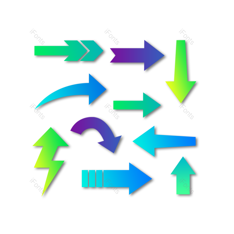 箭头图片,方向元素,渐变色PNG,蓝绿色免抠素材