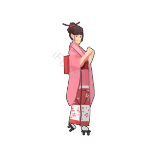 元素 插画 女性 日本和服 卡通 粉色 可爱