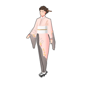 元素 插画 女性 日本和服 卡通 淡粉色
