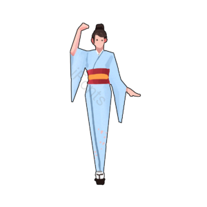 元素 插画 日本和服 卡通 女性 可爱 浅蓝色
