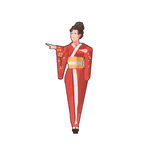 元素 插画 女性 日本和服 卡通 红色