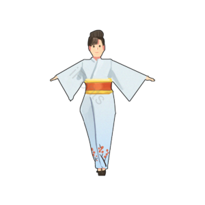 卡通 日本和服 女性 插画 元素 浅灰色