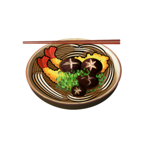 乌冬面 手绘 日本 炸虾仁 餐饮 蘑菇 食物剪贴画 冬季剪贴画