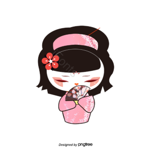樱花 日本 卡通 手绘 和服 传统服饰 扇子 小女孩