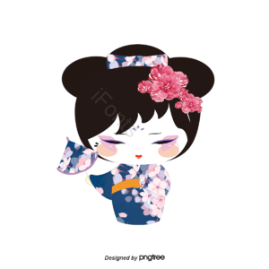 传统服饰 和服 手绘 卡通 日本 樱花 扇子 蓝色