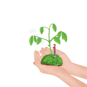 植树节 植物 树 泥土 手绘 卡通 元素 人物