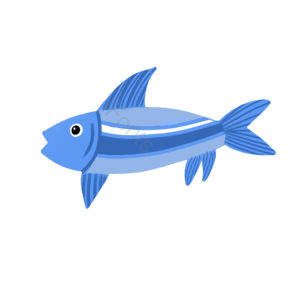 海鱼手绘 插画海鱼 卡通蓝色海鱼 深蓝鱼鳍 蓝白条形花纹 简约海鱼 梭形海鱼 漂亮海鱼