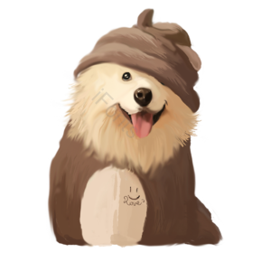 狗 戴帽子的狗狗 可爱 呆萌 手绘 插画 宠物 动物