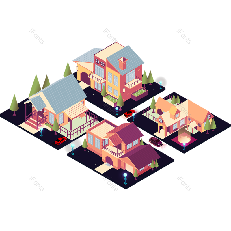 汽车图片,场景元素,卡通屋PNG,建筑免抠素材