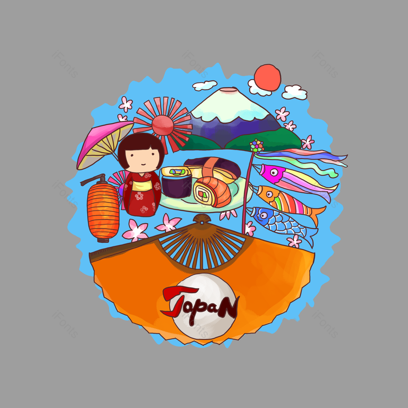 日本图片,卡通画元素,手绘PNG,旅游免抠素材