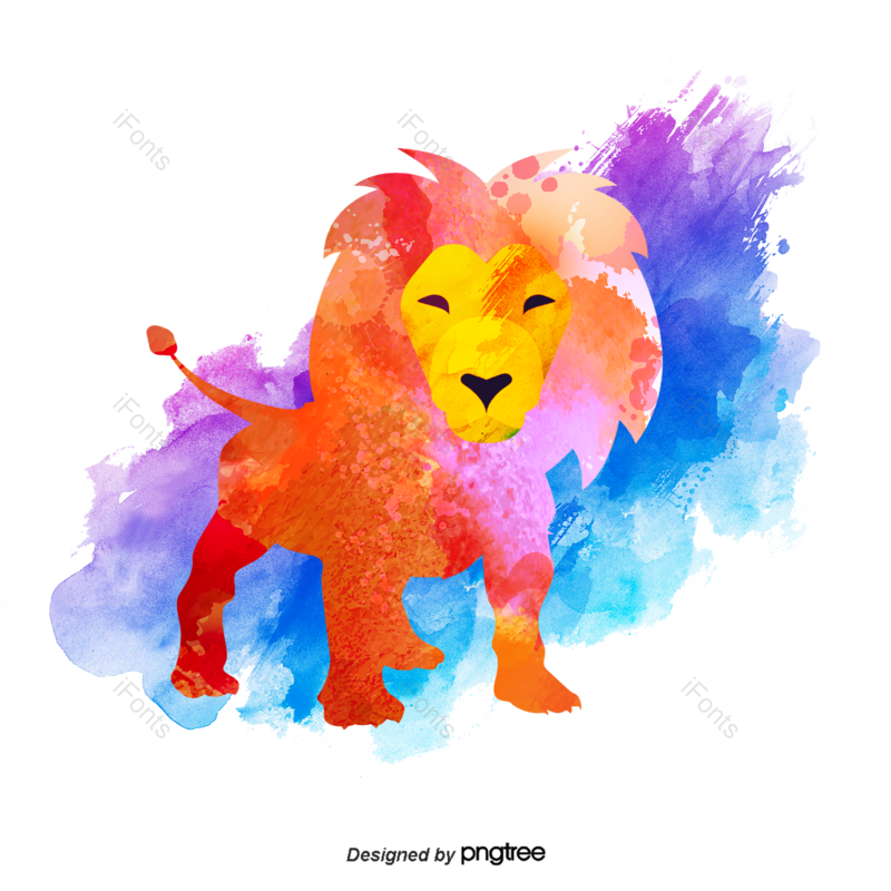 卡通狮子图片,水彩渐变元素,PNG,免抠素材