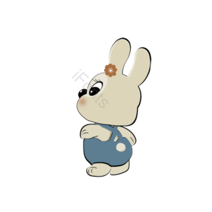 蓝色背带裤 可爱小兔 大眼睛 橘色小花