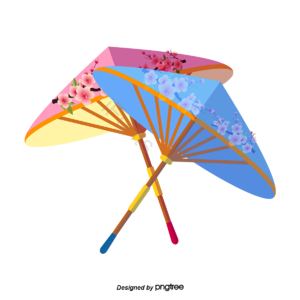 插画 手绘 日本 拼色 立体 雨伞 伞面 小花伞