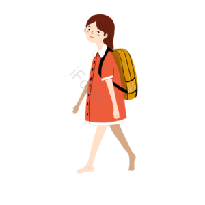 儿童 女孩 女生 学生 书包 走路