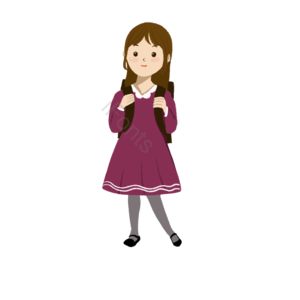 女生 儿童 人物 裙子 书包 学生