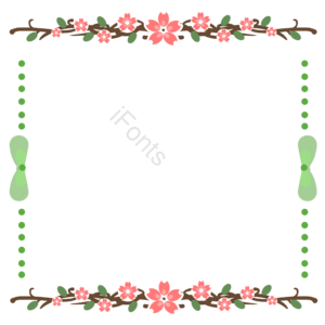 绿色 粉色 白色 樱花 蝴蝶结 枝蔓 小圆点 圆形樱花印花