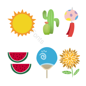 太阳 日本风铃 夏季元素 西瓜 向日葵 凉扇 插画 手绘