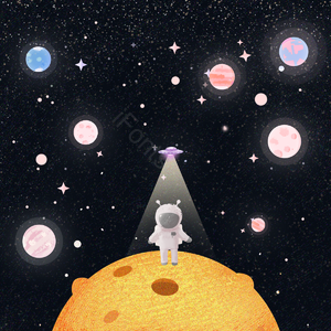 星球 插画 手绘 星空 宇航员 创意 卡通