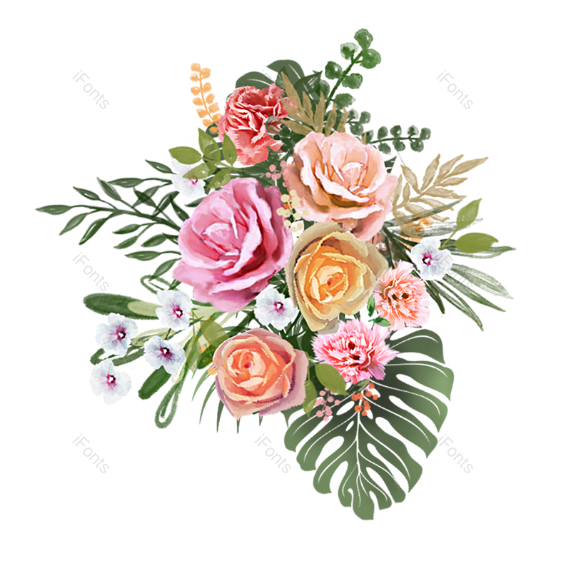叶子图片,玫瑰花元素,花卉PNG,粉红免抠素材