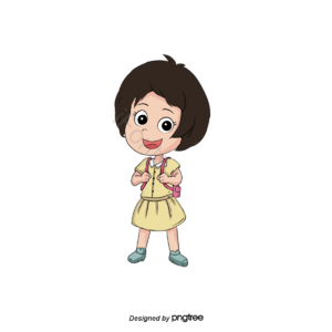 袋 姑娘 学生 小学生 短发 裙子 黄色 女孩剪贴画