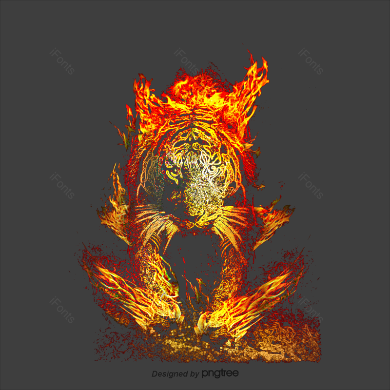 火焰图片,老虎元素,动物PNG,手绘免抠素材