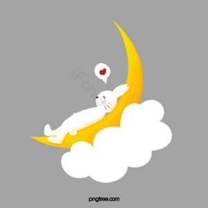 月亮 白云 白色兔子 睡觉 云层 卡通