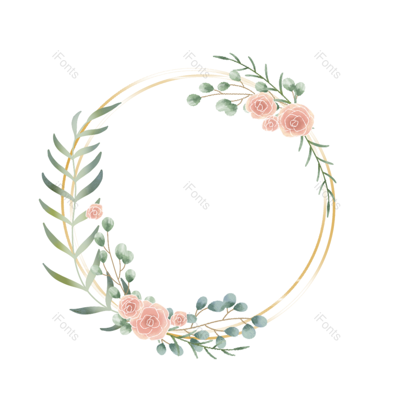 婚礼边框图片,花环元素,水彩PNG,金属免抠素材
