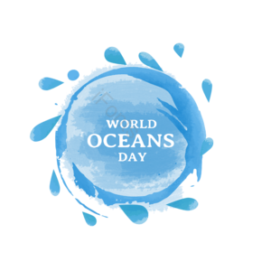 世界海洋日 圆 水 水彩 水滴 喷雾 海洋 蓝色
